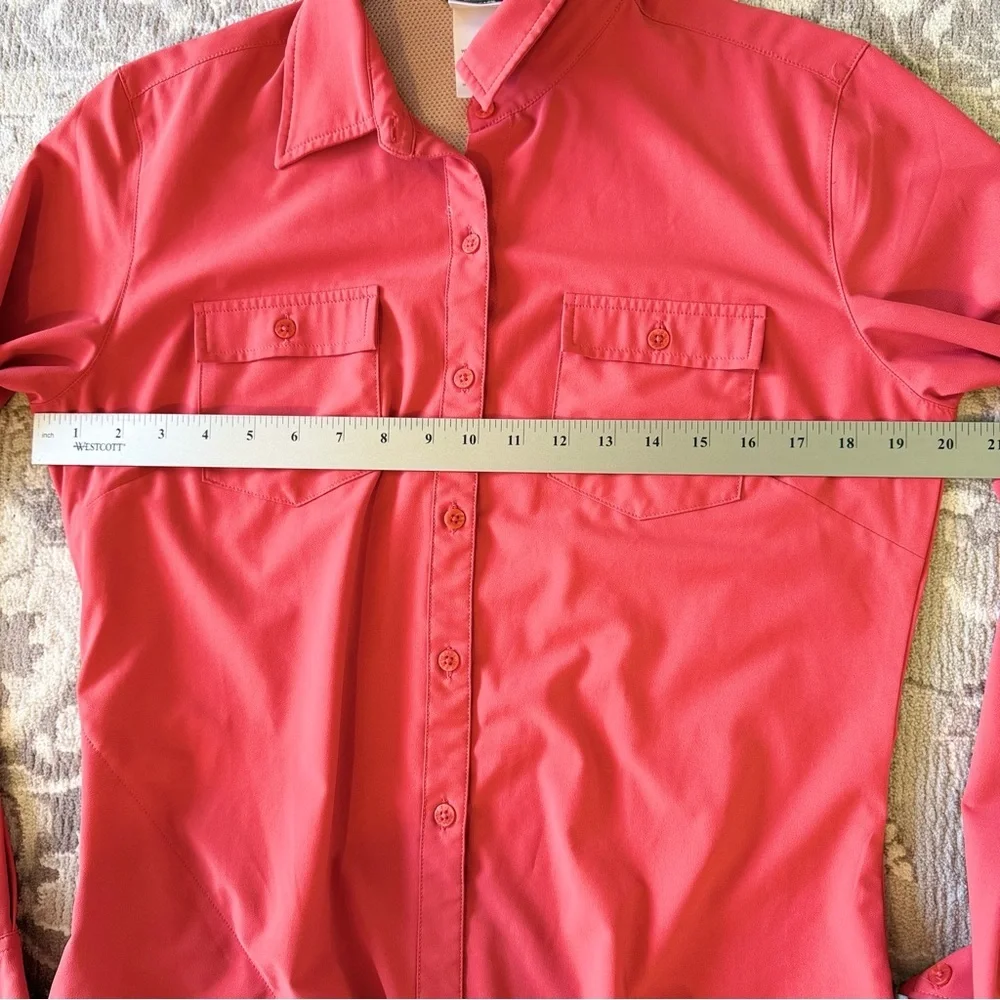 The North Face Coral Pink Button-Up Shirt Women Large Outdoor Hiking Lightweight